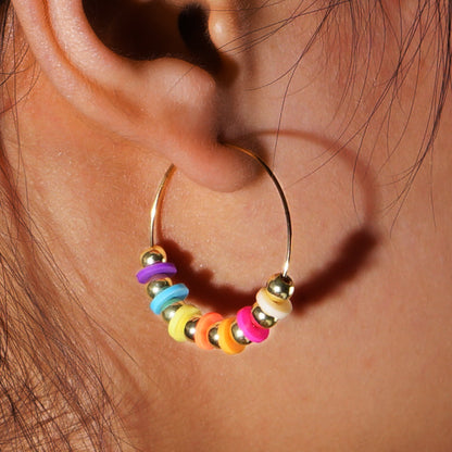 Golden Polymer Clay Beads Hoop Earrings