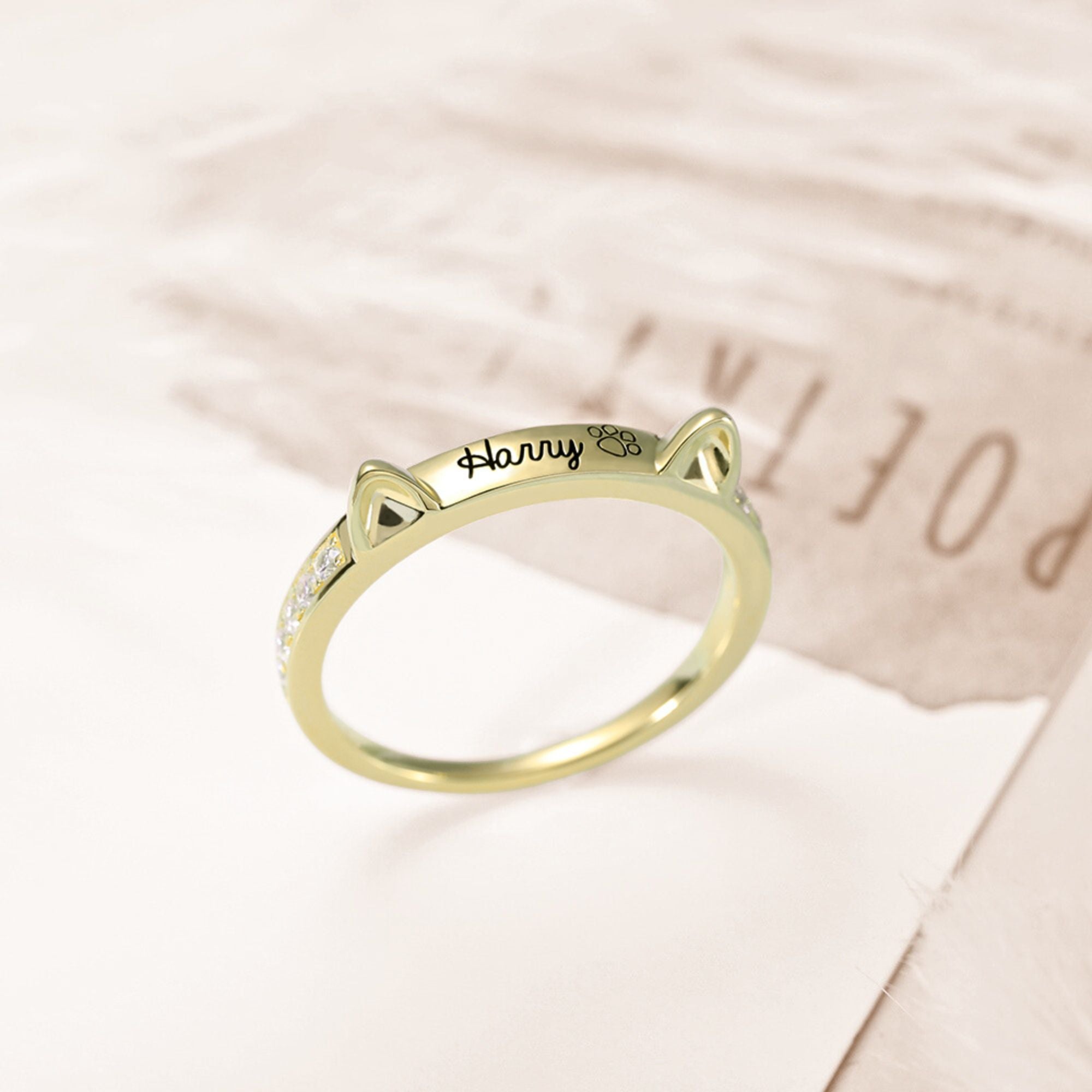 Personalized Name Cat Ring with Ears