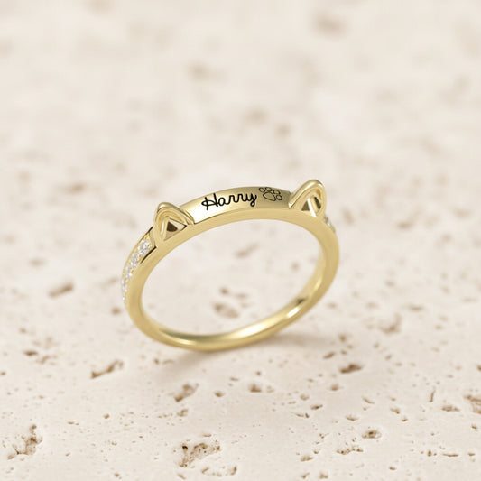 Personalized Name Cat Ring with Ears