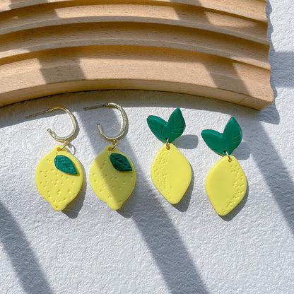 Citrus Lemon Polymer Clay Drop Earrings