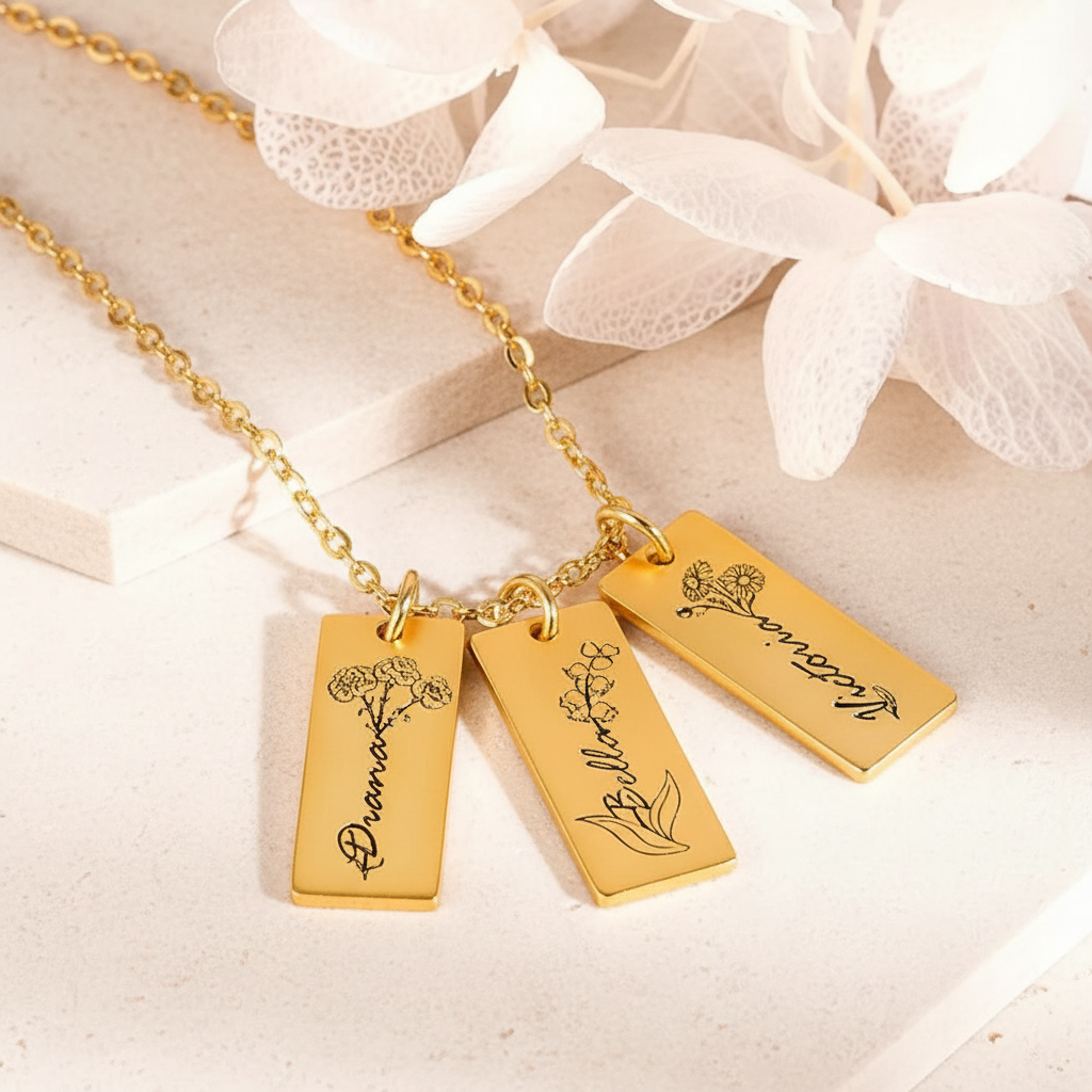 Birth Flower Combined Bar Necklace