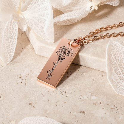 Birth Flower Combined Bar Necklace