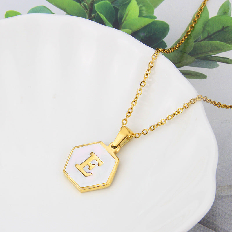 Hexagon Shell Initial Pendant Necklace