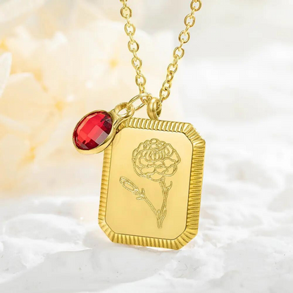 Custom Vintage Birth Flower & Birthstone Necklace