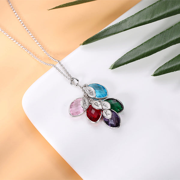 Combined Family Birthstones & Initials Necklace