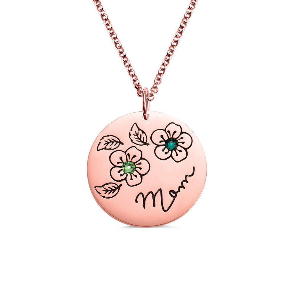 Personalized Birthstone and Birth Flowers Necklace with Name