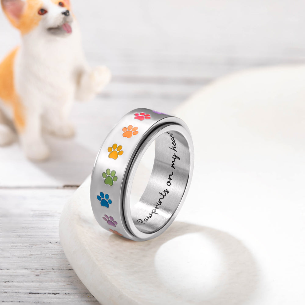 Custom Engraved Paw Rainbow Spinner Ring