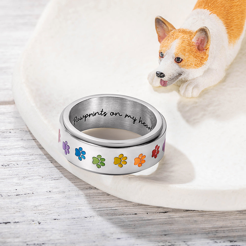 Custom Engraved Paw Rainbow Spinner Ring