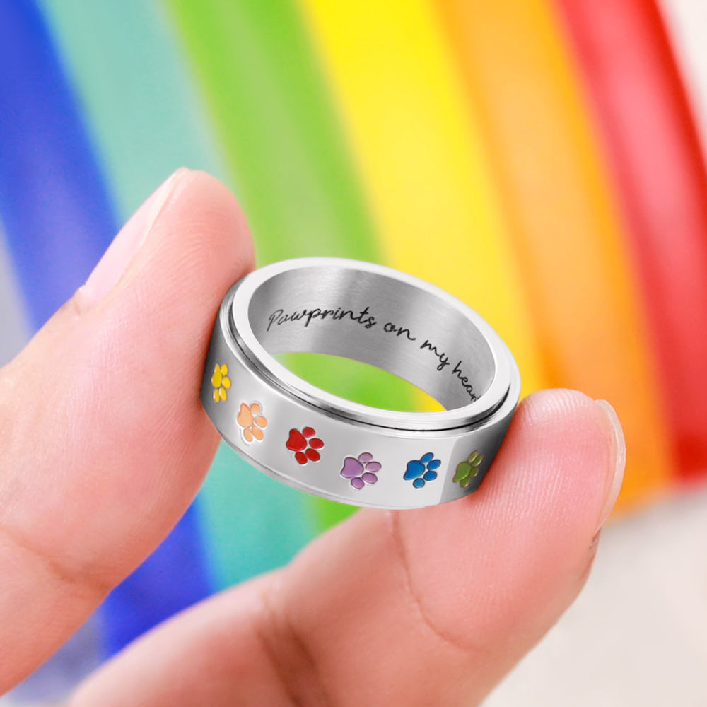 Custom Engraved Paw Rainbow Spinner Ring