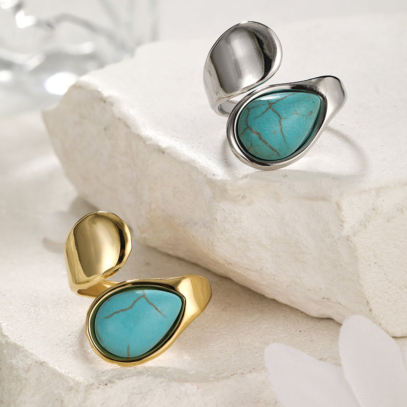 Boho Simple Turquoise Open Ring