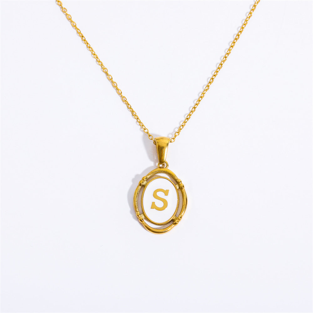 Vintage Initial Oval Pendant Necklace