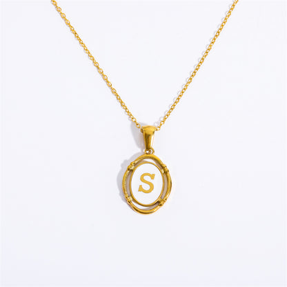 Vintage Initial Oval Pendant Necklace