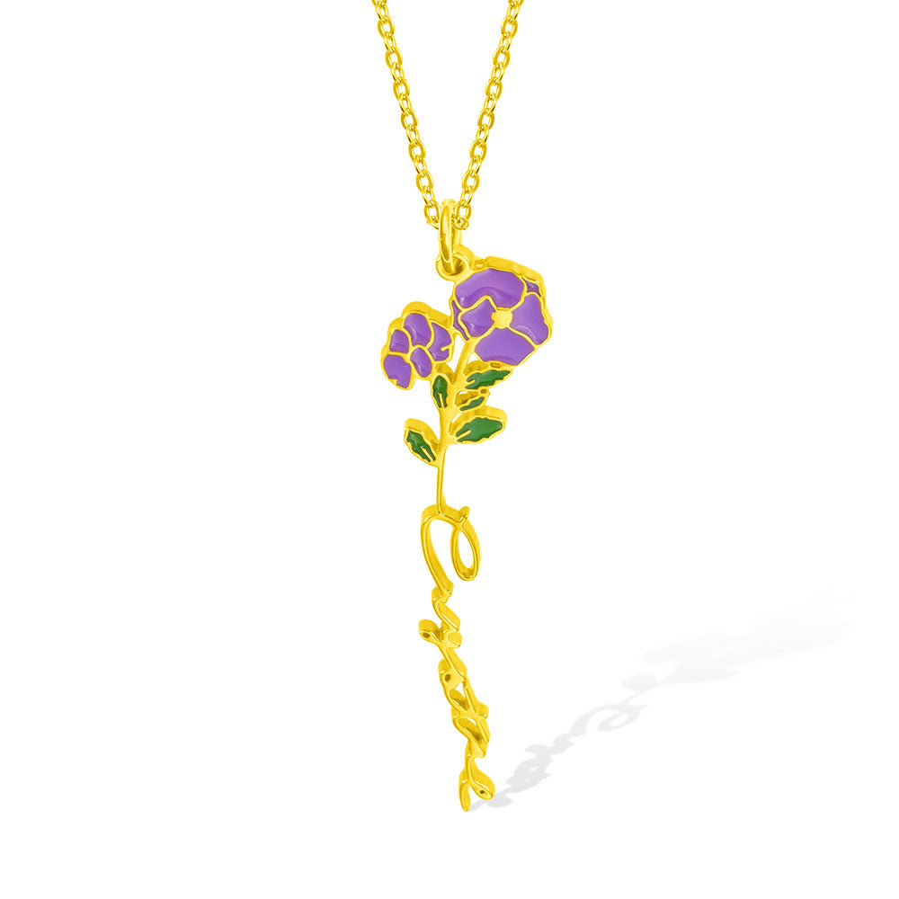 Personalized Birth Flower Name Necklace