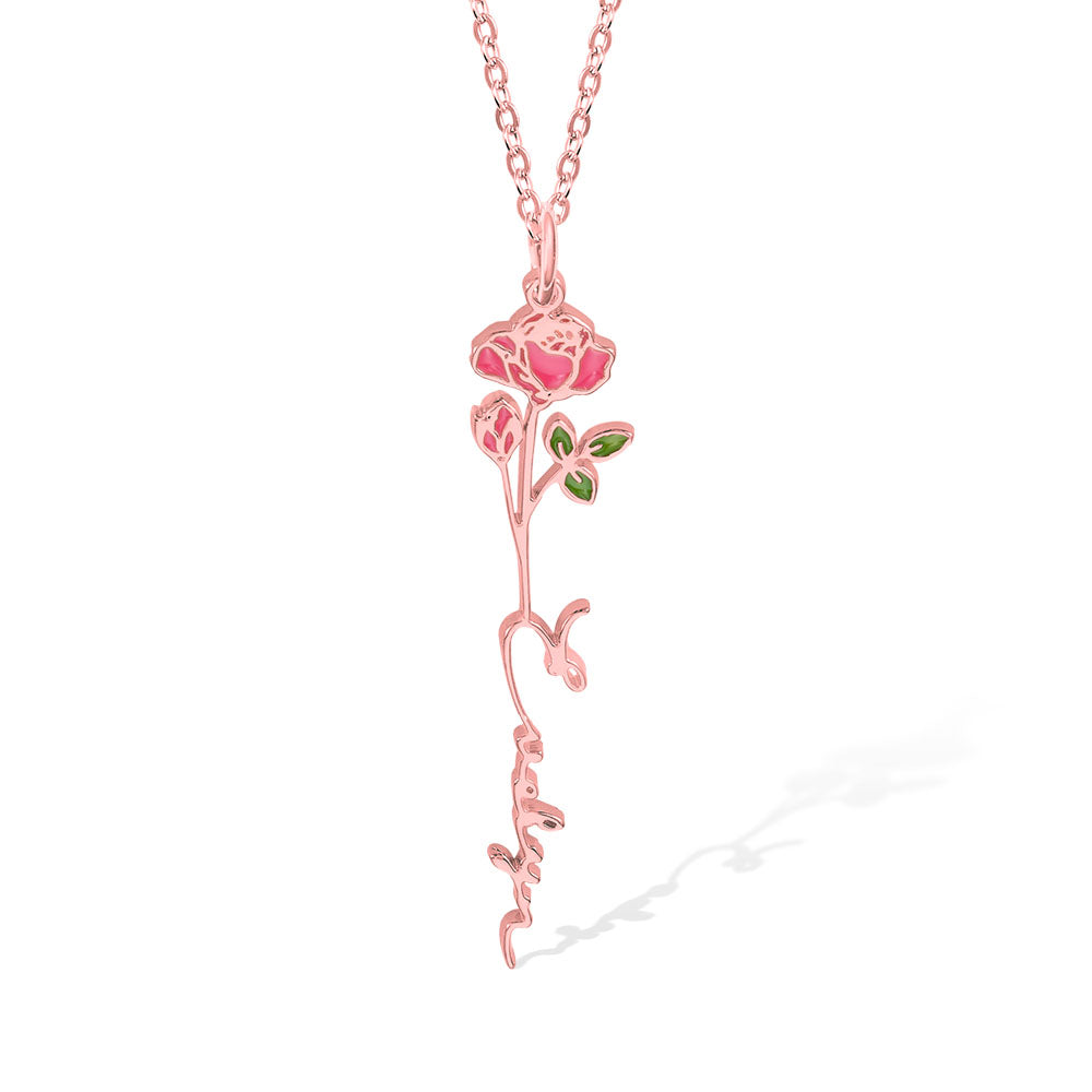 Personalized Birth Flower Name Necklace