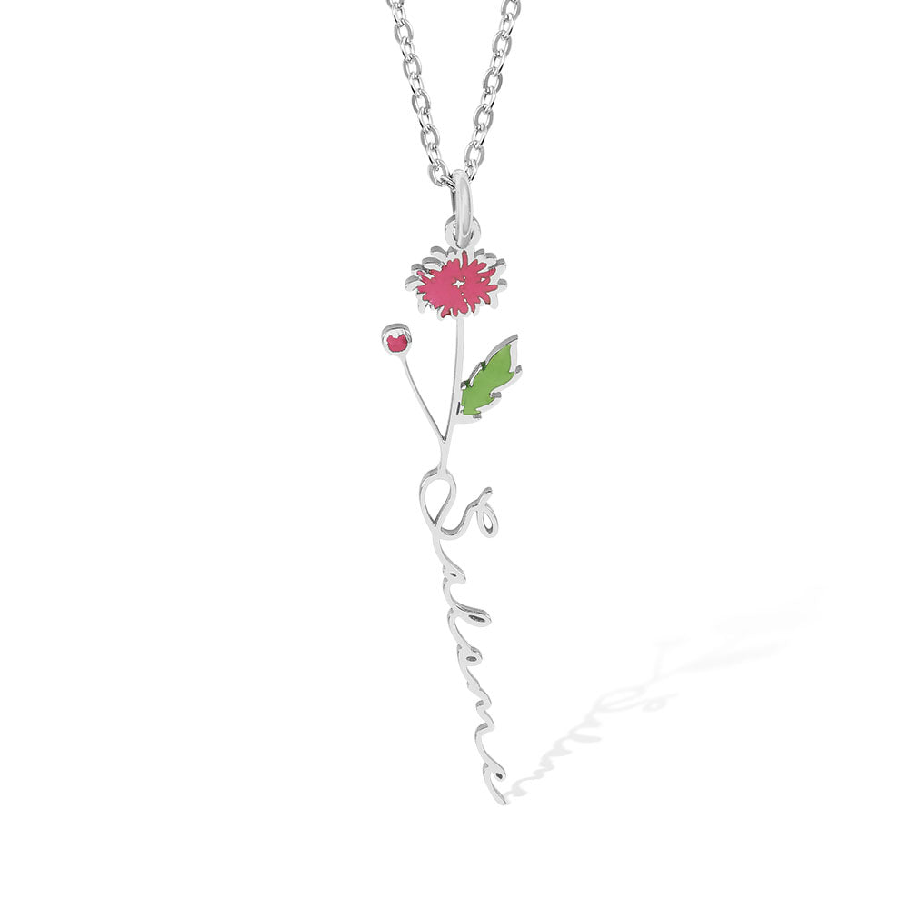 Personalized Birth Flower Name Necklace