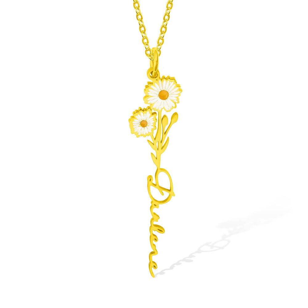 Personalized Birth Flower Name Necklace
