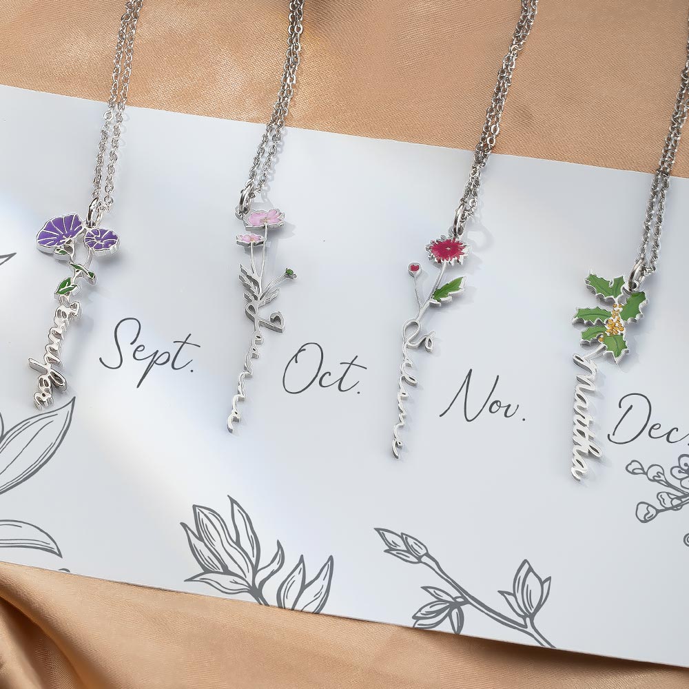 Personalized Birth Flower Name Necklace