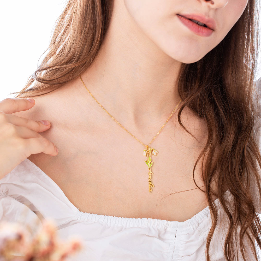Personalized Birth Flower Name Necklace