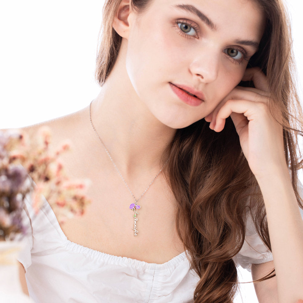 Personalized Birth Flower Name Necklace