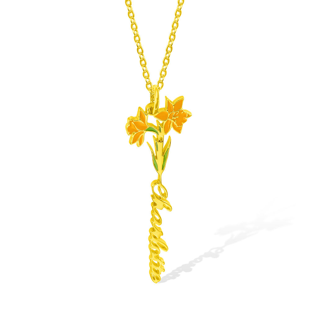 Personalized Birth Flower Name Necklace