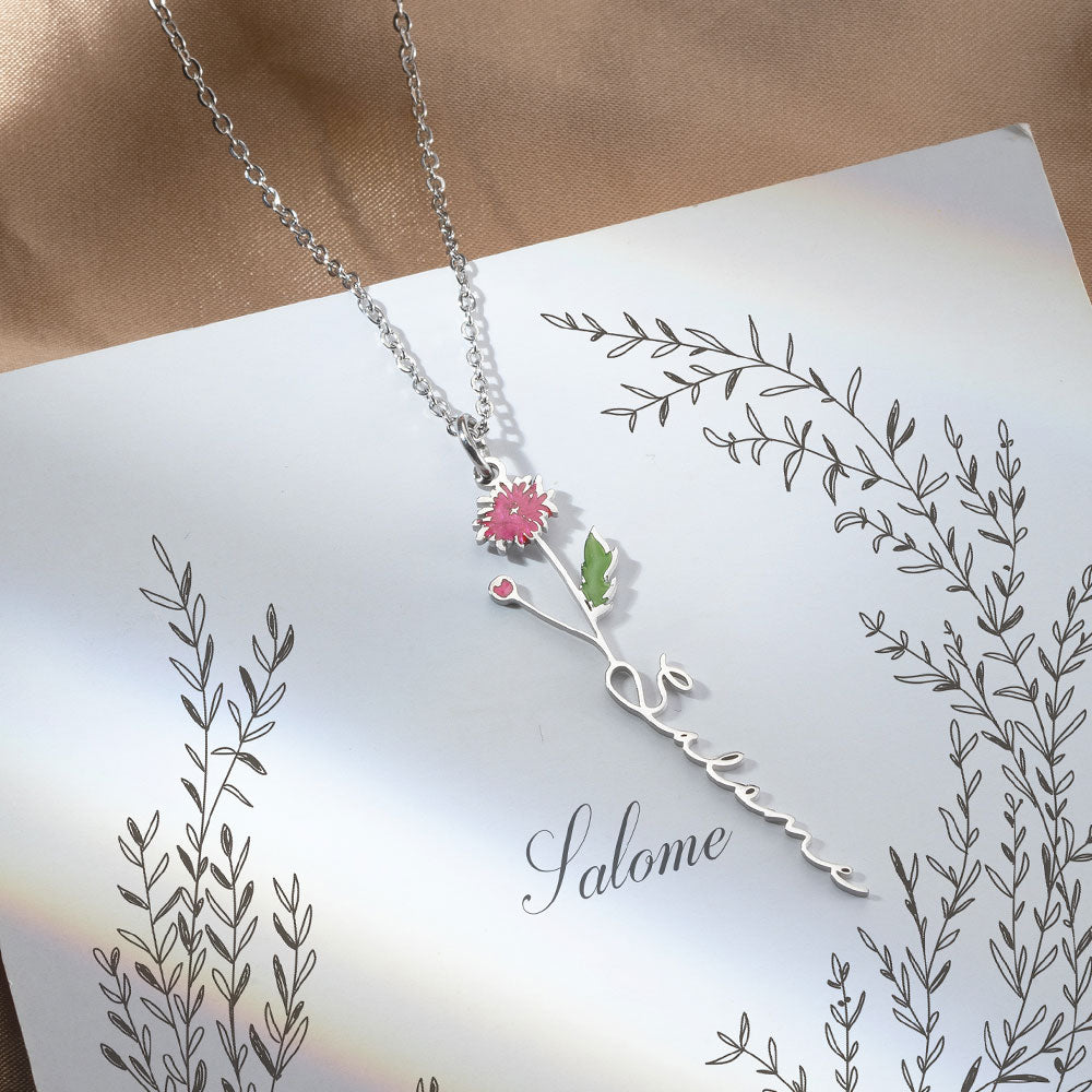 Personalized Birth Flower Name Necklace