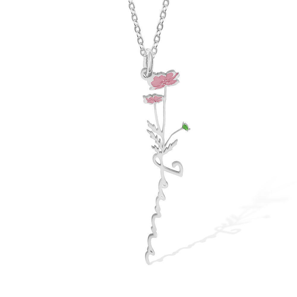 Personalized Birth Flower Name Necklace