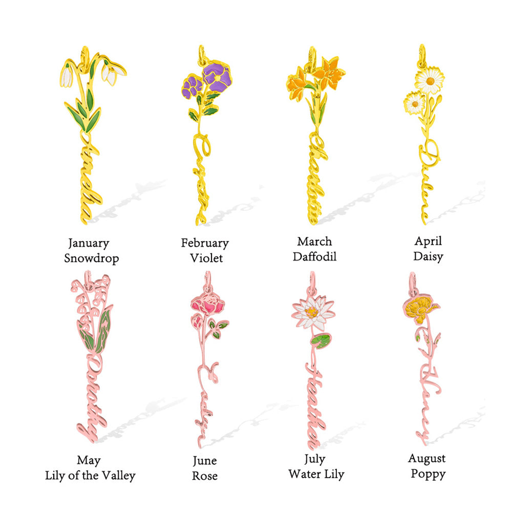 Personalized Birth Flower Name Necklace
