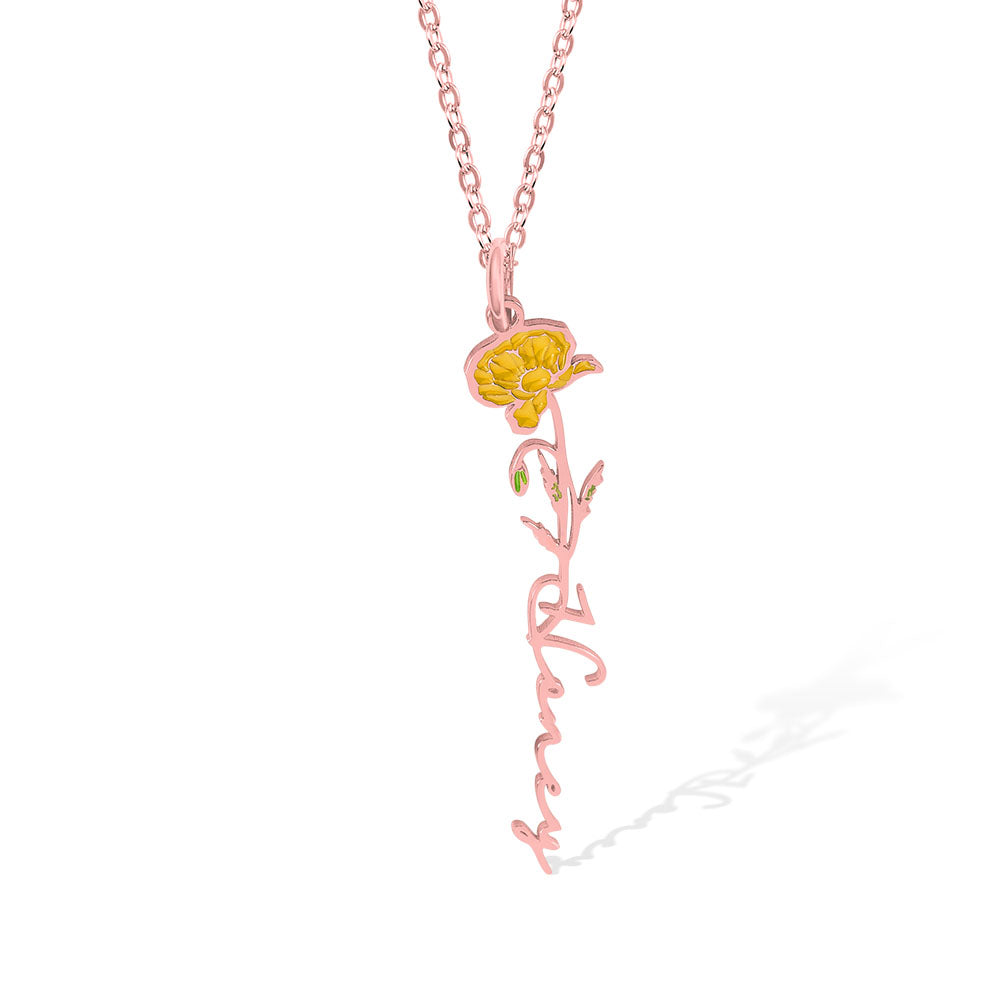 Personalized Birth Flower Name Necklace