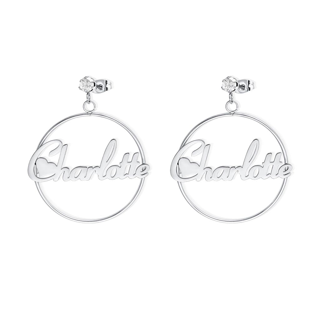 Personalized Name Round Crystal Earrings