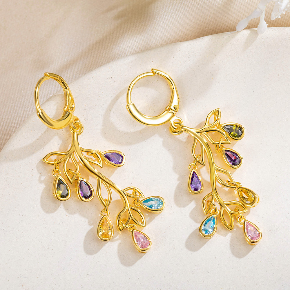 Combined Family Birthstones Branch Earrings