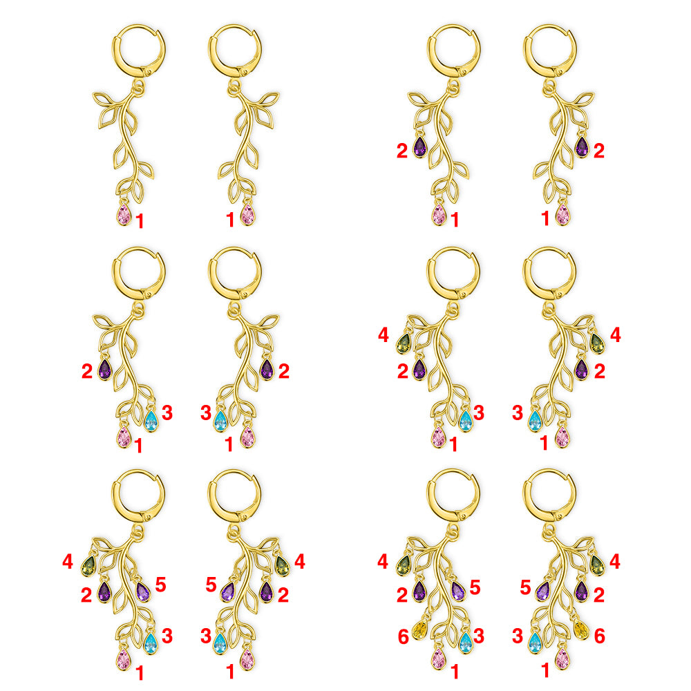 Combined Family Birthstones Branch Earrings