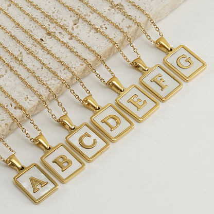 Vintage Initial Shell Pendant Necklace