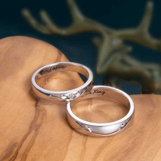 Personalized Antler Couples Ring Set