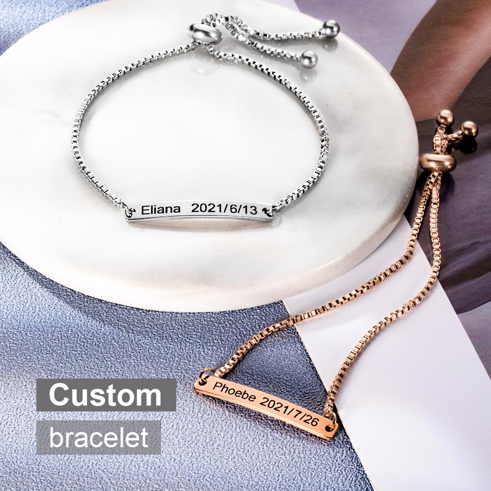 Engraved Bar Adjustable Bracelet