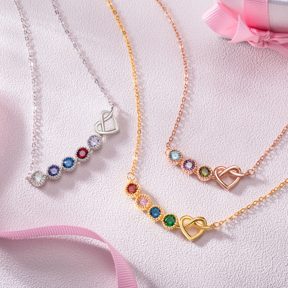 Combined Birthstone Heart Necklace Sterling Silver 925