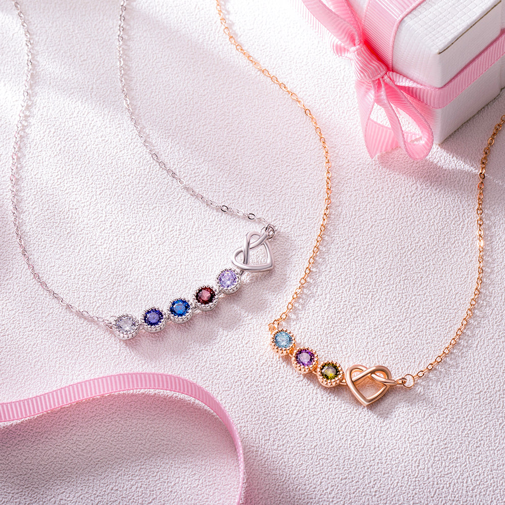 Combined Birthstone Heart Necklace Sterling Silver 925