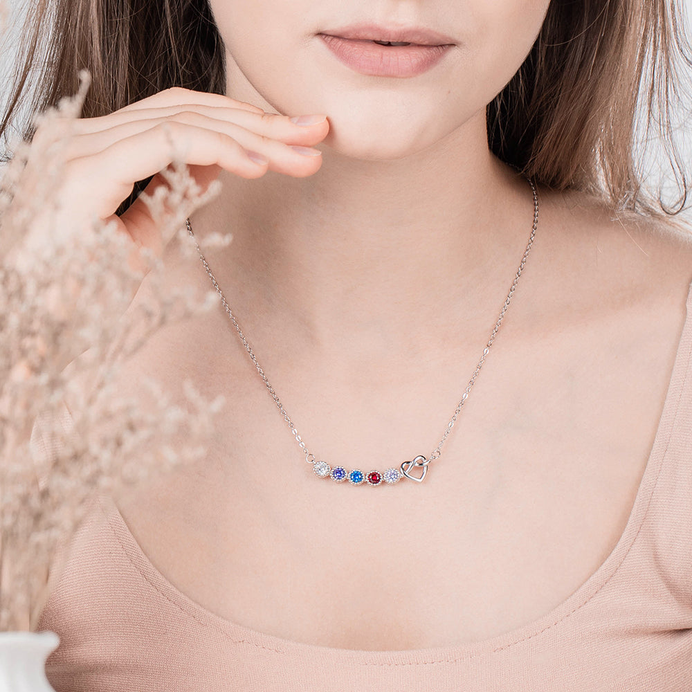 Combined Birthstone Heart Necklace Sterling Silver 925