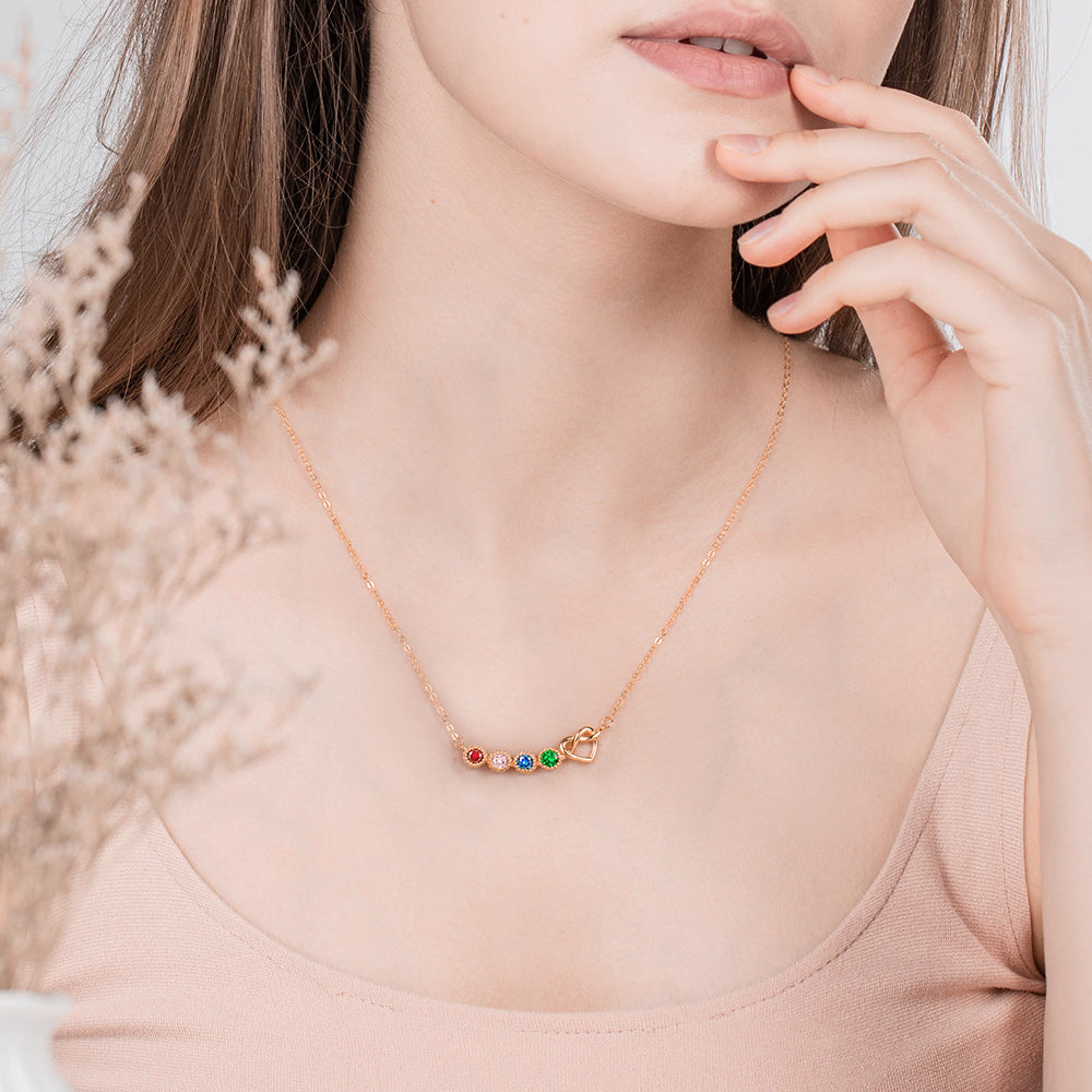 Combined Birthstone Heart Necklace Sterling Silver 925
