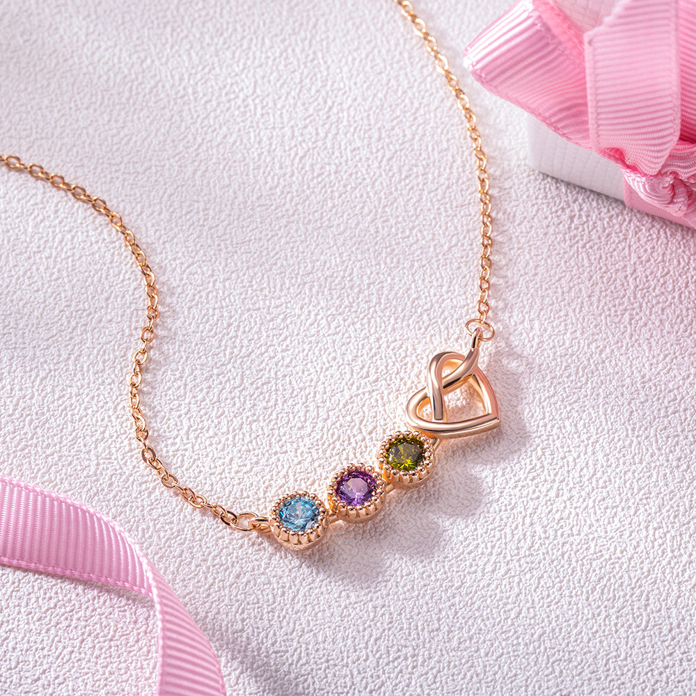 Combined Birthstone Heart Necklace Sterling Silver 925