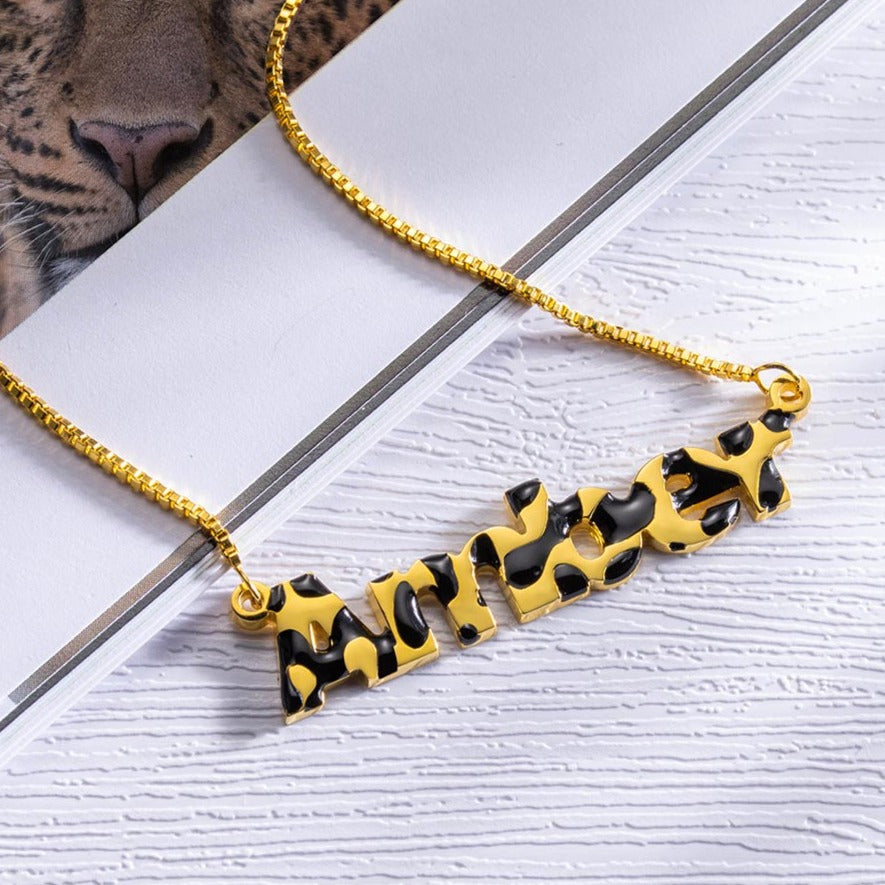 Custom Leopard Name Necklace 925 Sterling Silver