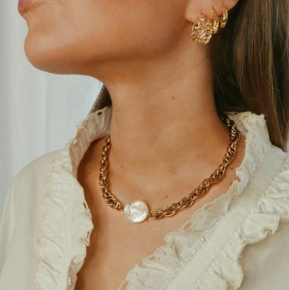 Mother of Pearl Statement Chain Necklace