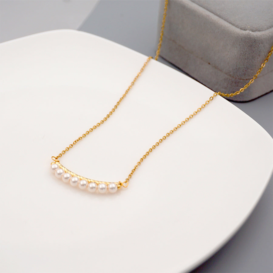 Dainty Beaded Pearl Bar Necklace