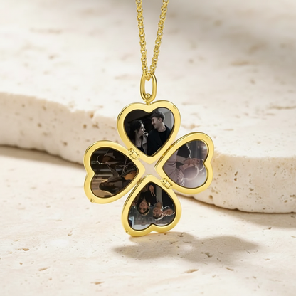 Custom 4 Photo Clover Heart Locket Necklace