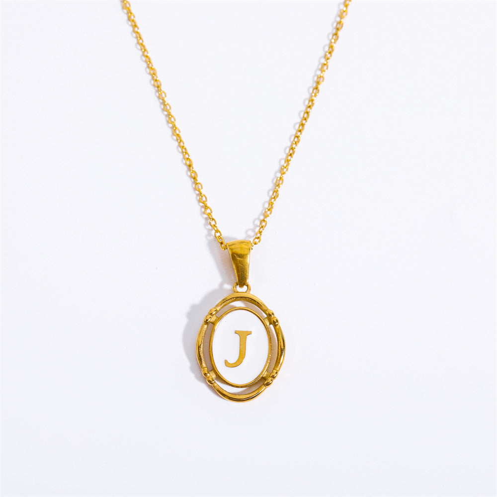 Vintage Initial Oval Pendant Necklace