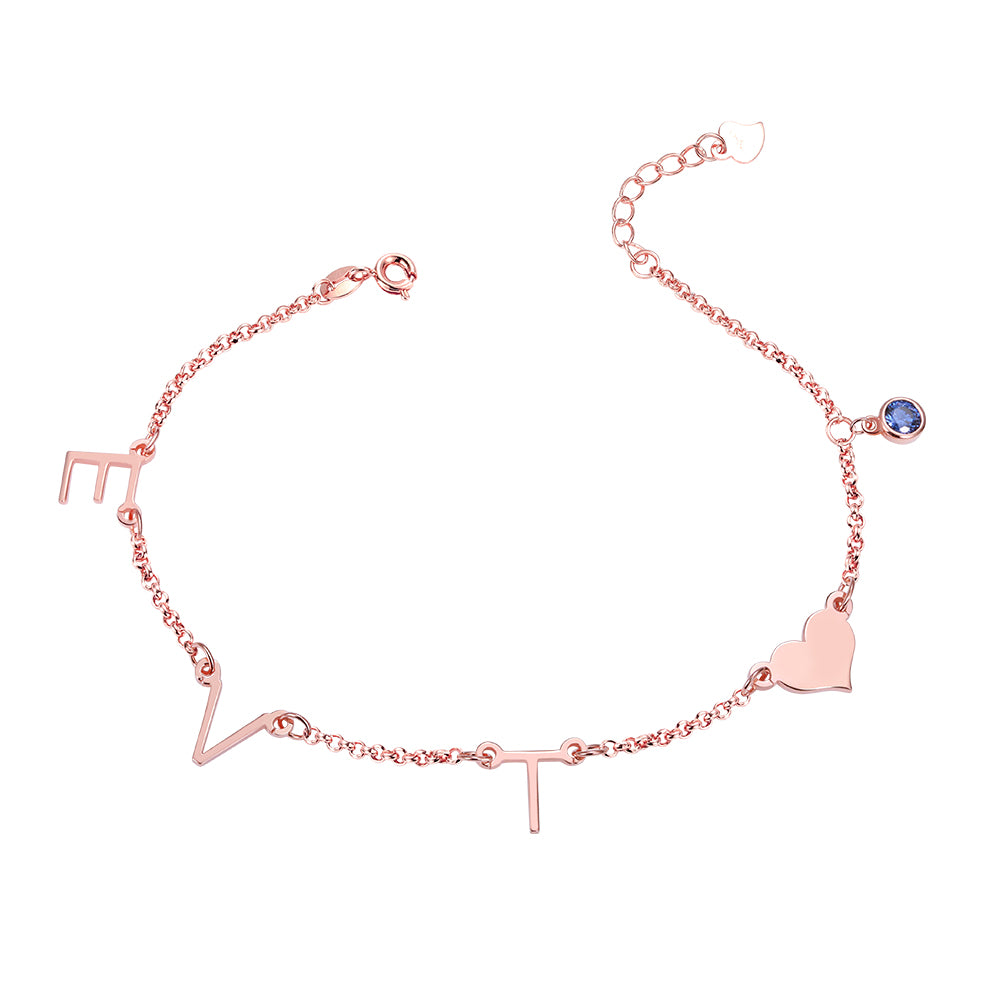 Personalized Initials Anklet with Birthstone 925 Silver