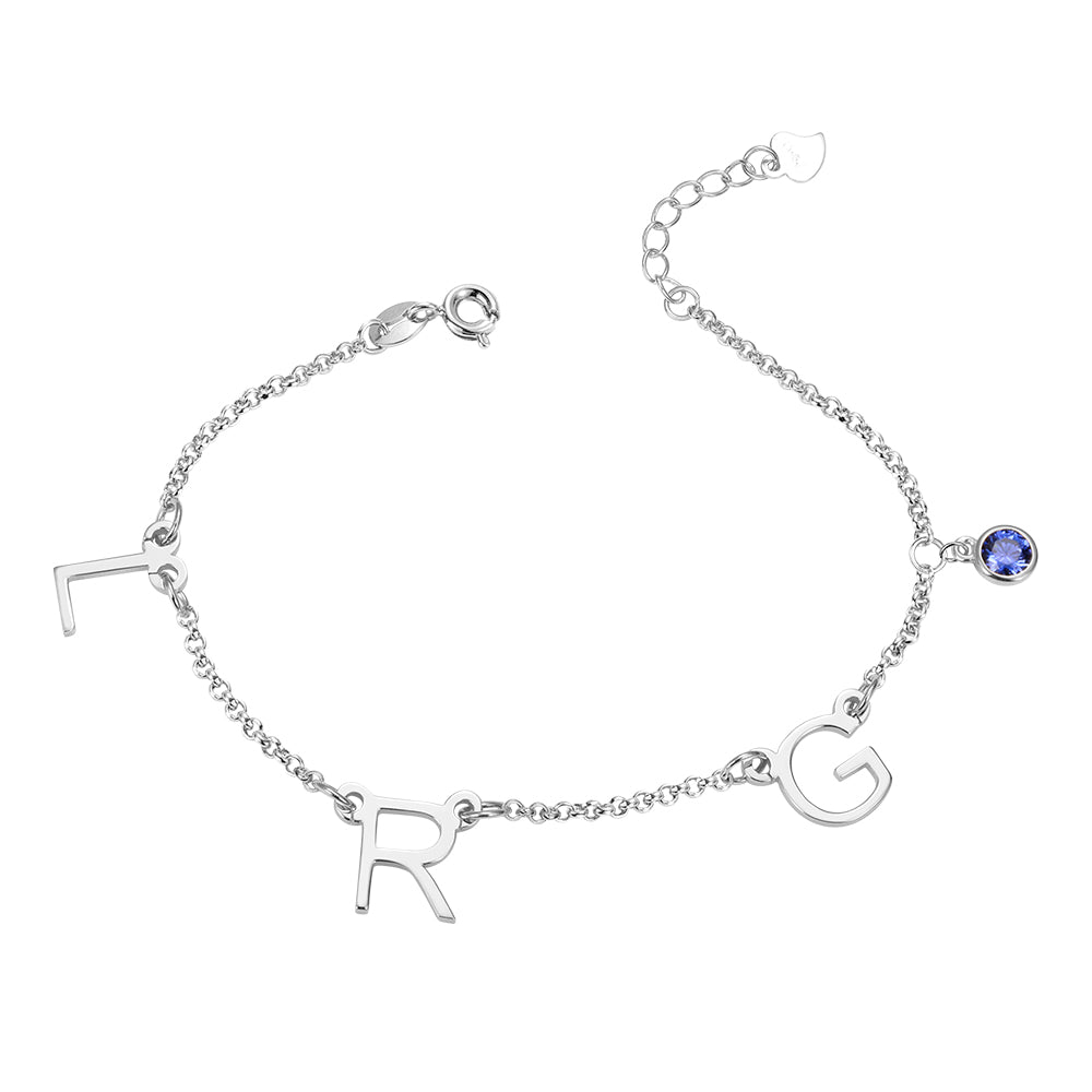 Personalized Initials Anklet with Birthstone 925 Silver