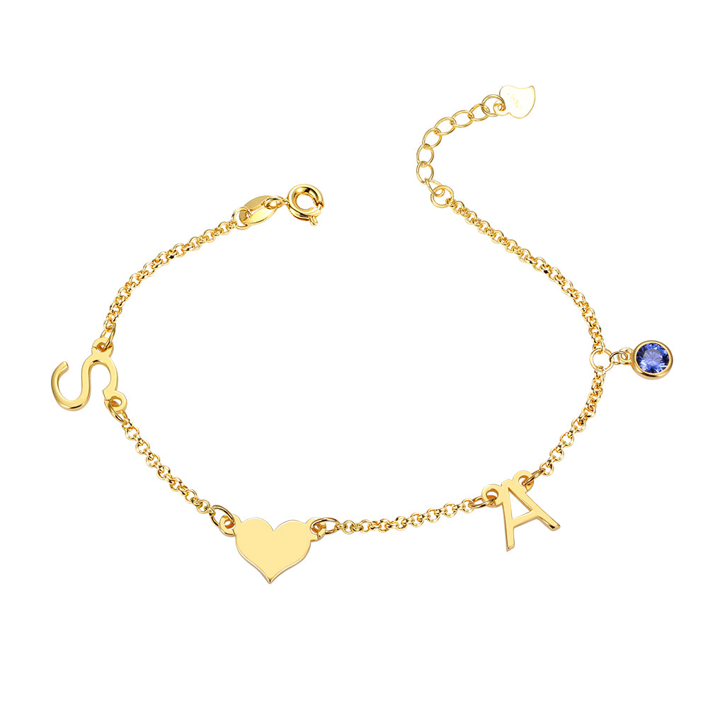 Personalized Initials Anklet with Birthstone 925 Silver