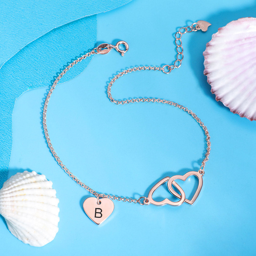 Personalized Initial Hearts Anklet