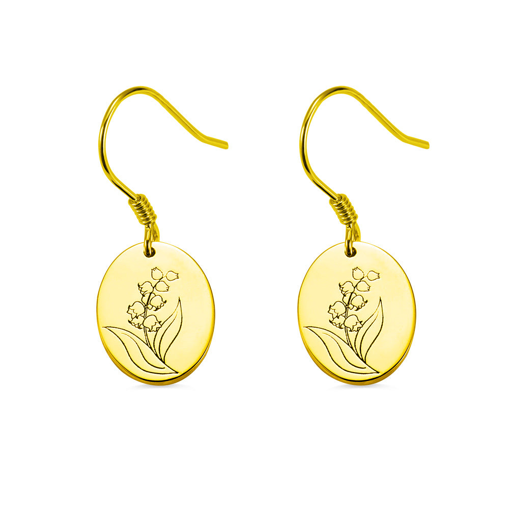 Engraved Birth Flower Earrings