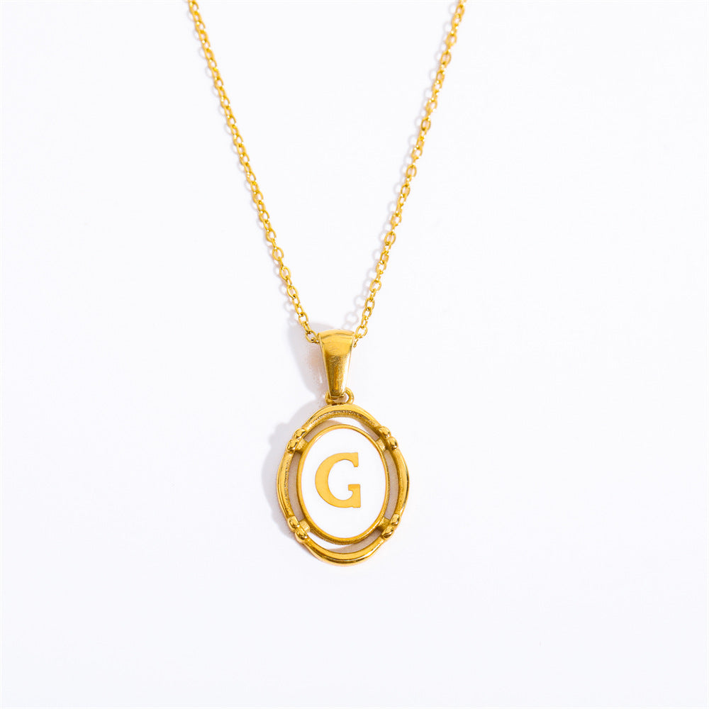 Vintage Initial Oval Pendant Necklace